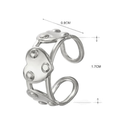 Stalen Verstelbare Open Ring - 3 Hartjes & Dots - One Size - ring280 - 76736 - Ringen kopen