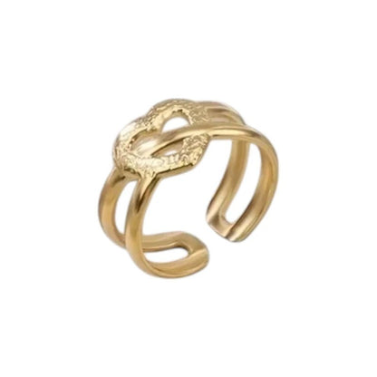Stalen Verstelbare Open Ring - Bewerkt Hartje - One Size - ring259 - 80115 - Ringen kopen