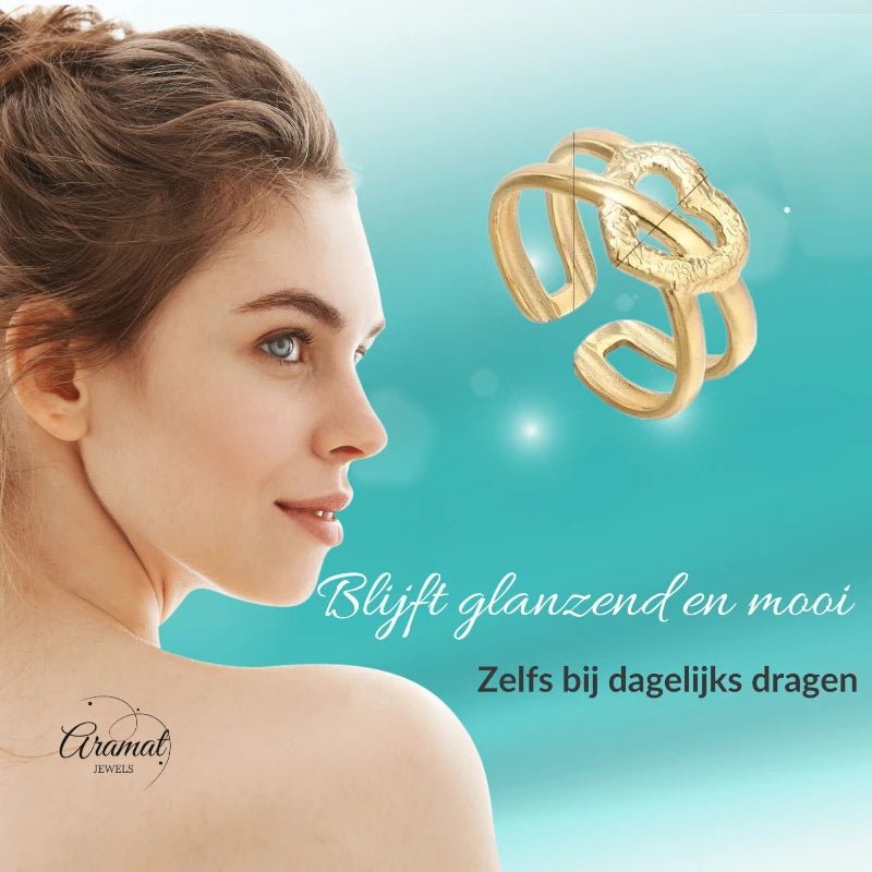 Stalen Verstelbare Open Ring - Bewerkt Hartje - One Size - ring259 - 80115 - Ringen kopen
