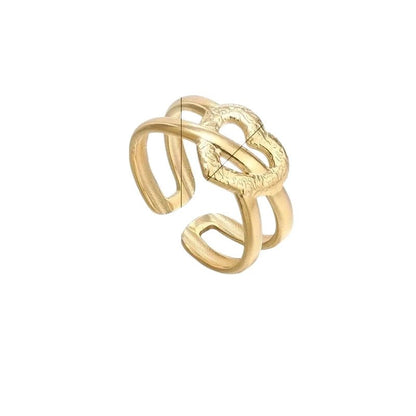 Stalen Verstelbare Open Ring - Bewerkt Hartje - One Size - ring260 - 80121 - Ringen kopen
