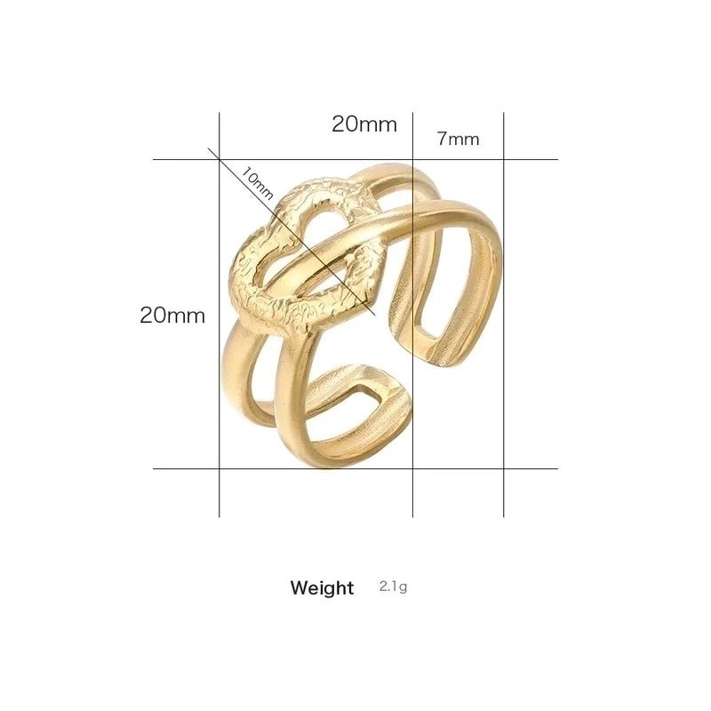 Stalen Verstelbare Open Ring - Bewerkt Hartje - One Size - ring260 - 80121 - Ringen kopen
