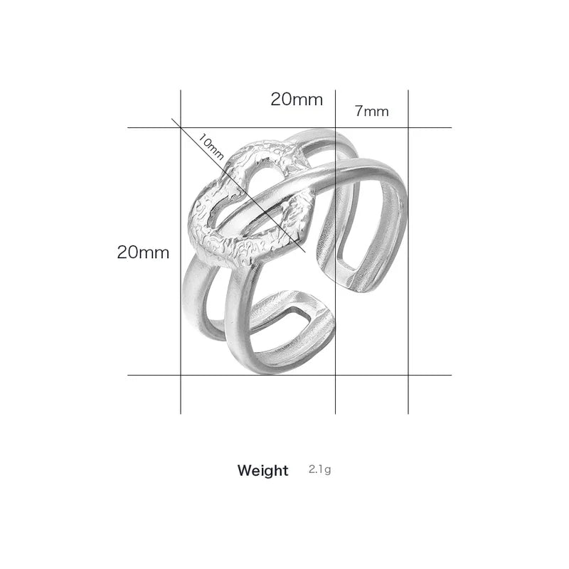 Stalen Verstelbare Open Ring - Bewerkt Hartje - One Size - ring260 - 80121 - Ringen kopen