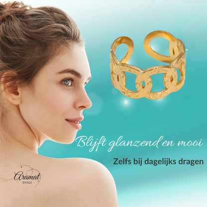 Stalen Verstelbare Open Ring - Bewerkte Schakels - 10mm - ring256 - 161802 - Ringen kopen