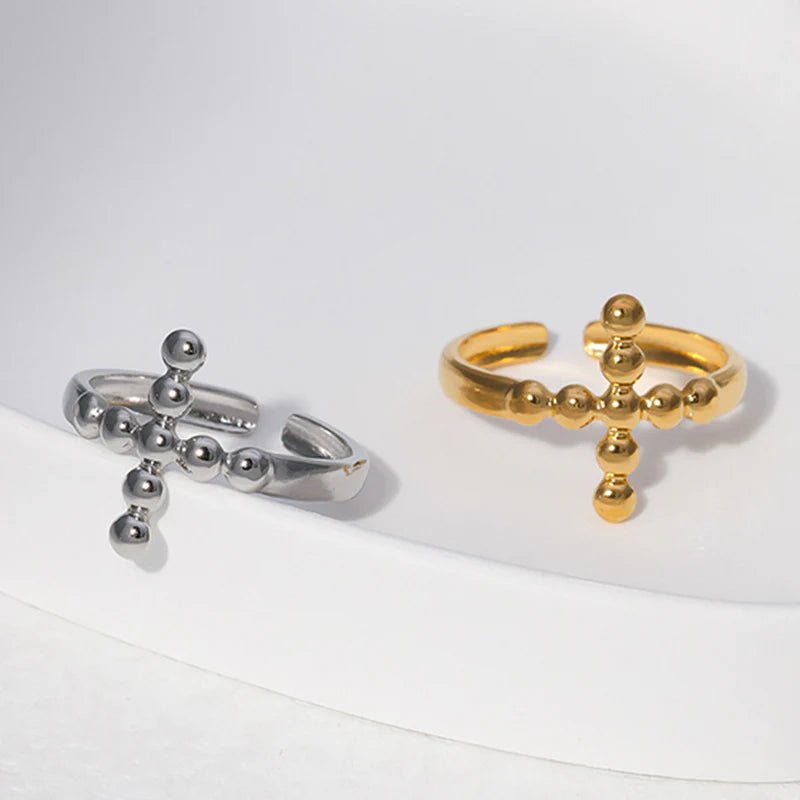 Stalen Verstelbare Open Ring - Kruis van Dots - One Size - ring293 - 161596 - Ringen kopen