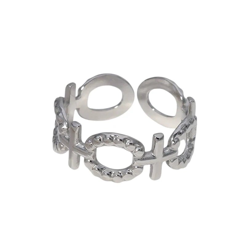 Stalen Verstelbare Open Ring - Schakel Motief & Dots - One Size - ring274 - 161594 - Ringen kopen