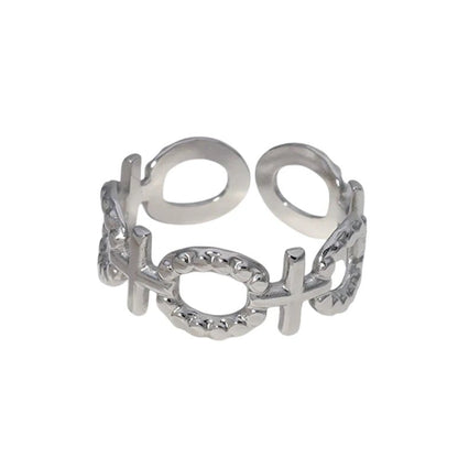 Stalen Verstelbare Open Ring - Schakel Motief & Dots - One Size - ring274 - 161594 - Ringen kopen