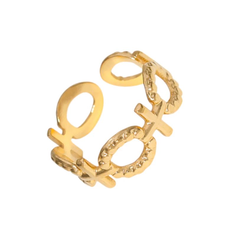 Stalen Verstelbare Open Ring - Schakel Motief & Dots - One Size - ring274 - 161594 - Ringen kopen