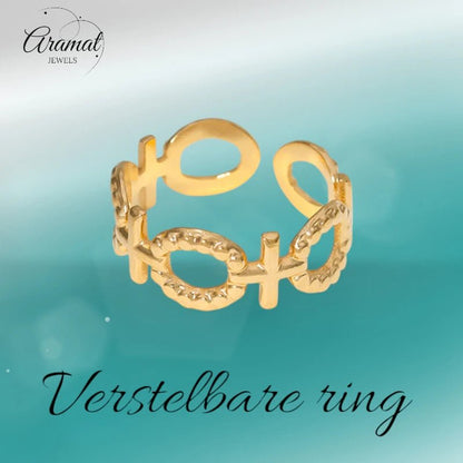 Stalen Verstelbare Open Ring - Schakel Motief & Dots - One Size - ring274 - 161594 - Ringen kopen