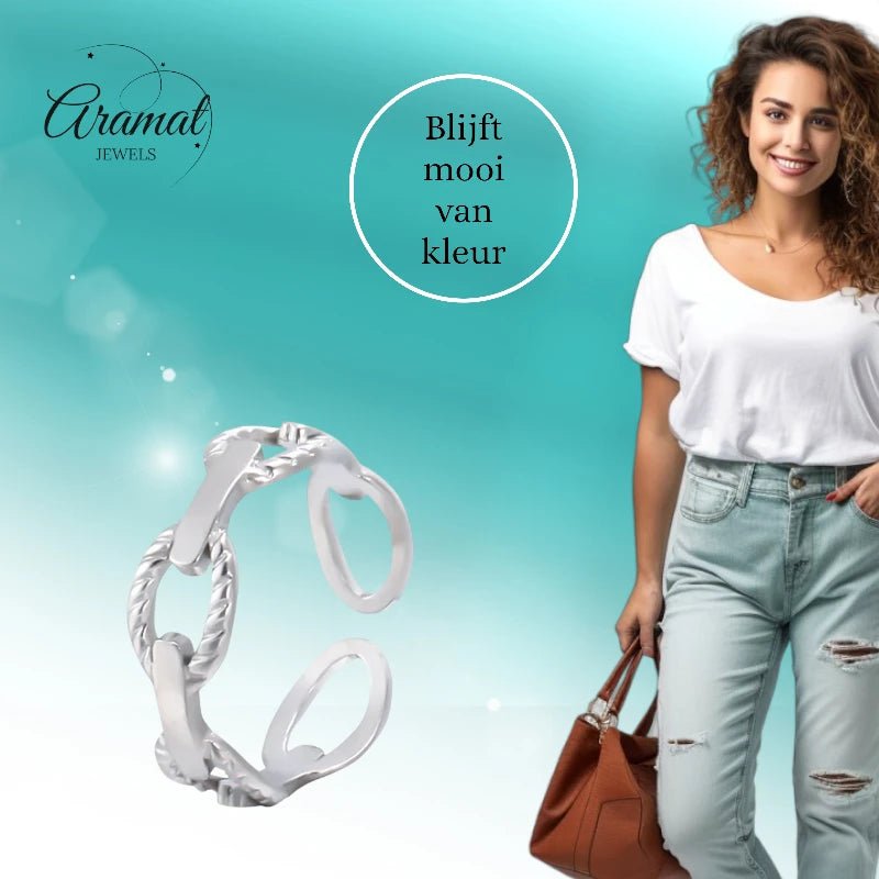 Stalen Verstelbare Open Schakel Ring - One Size - RVS - ring251 - 161437 - Ringen kopen