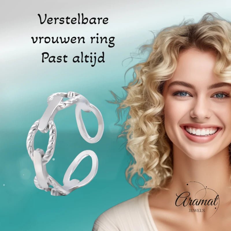 Stalen Verstelbare Open Schakel Ring - One Size - RVS - ring251 - 161437 - Ringen kopen