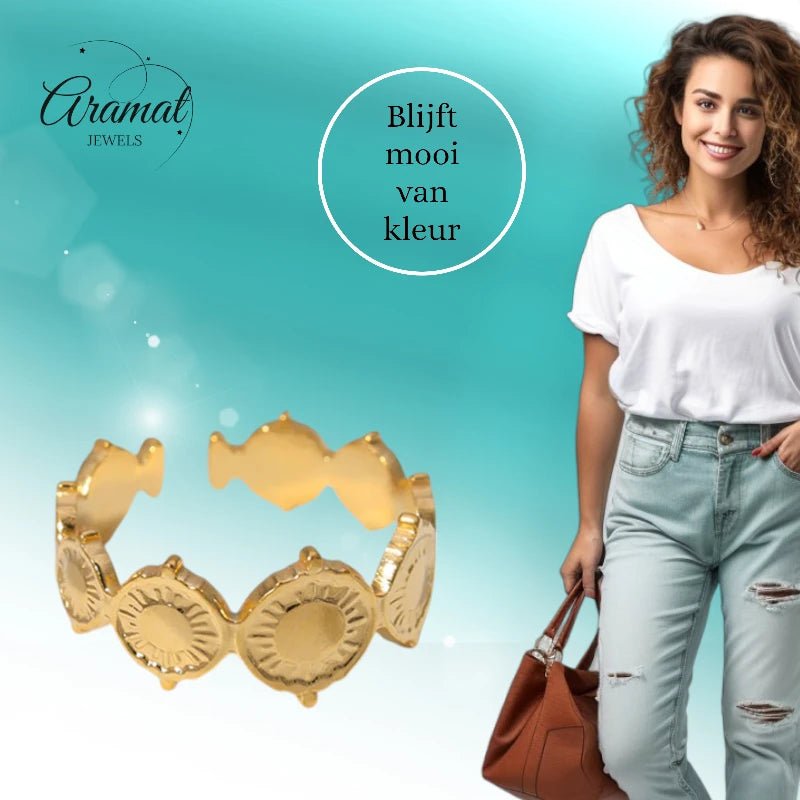 Stalen Verstelbare Ring - Bewerkte Cirkels - One Size - ring245 - 161624 - Ringen kopen