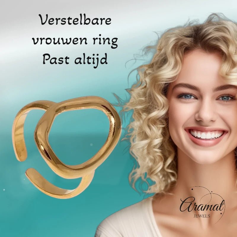 Stalen Verstelbare Ring - Ovale Cirkel - One Size - ring240 - 73900 - Ringen kopen
