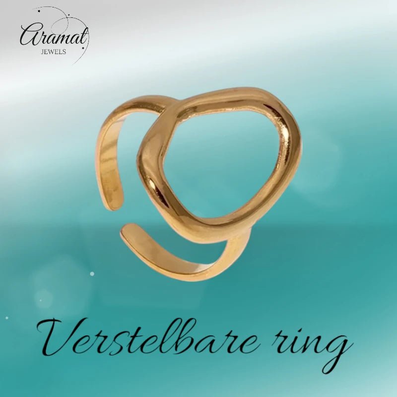 Stalen Verstelbare Ring - Ovale Cirkel - One Size - ring240 - 73900 - Ringen kopen
