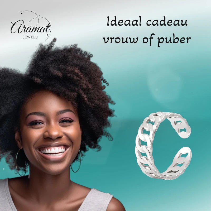 Stalen Verstelbare Schakel Ring - One Size - RVS - ring249 - 161114 - Ringen kopen