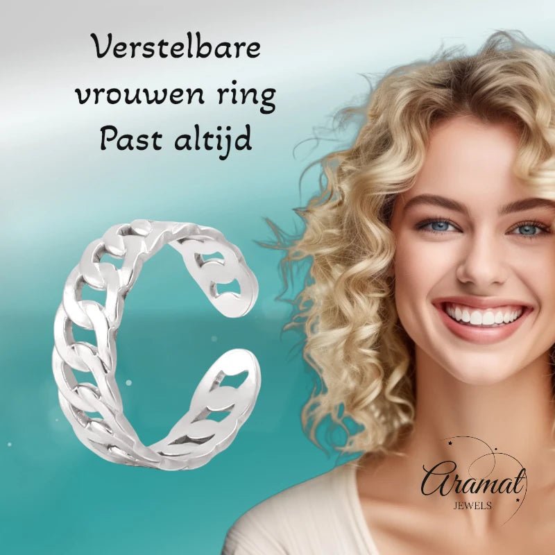 Stalen Verstelbare Schakel Ring - One Size - RVS - ring249 - 161114 - Ringen kopen