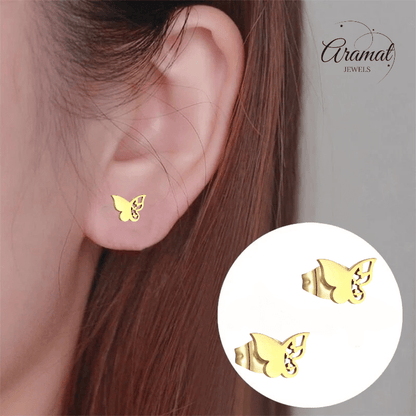 Stalen vlinder oorbellen – goudkleur – 7x10 mm - Aramat Jewels - Oorbellen - cadeautip