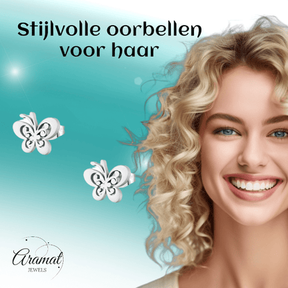 Stalen vlinder oorstekers zilverkleur 11x9mm - Aramat Jewels - Oorbellen - cadeautip