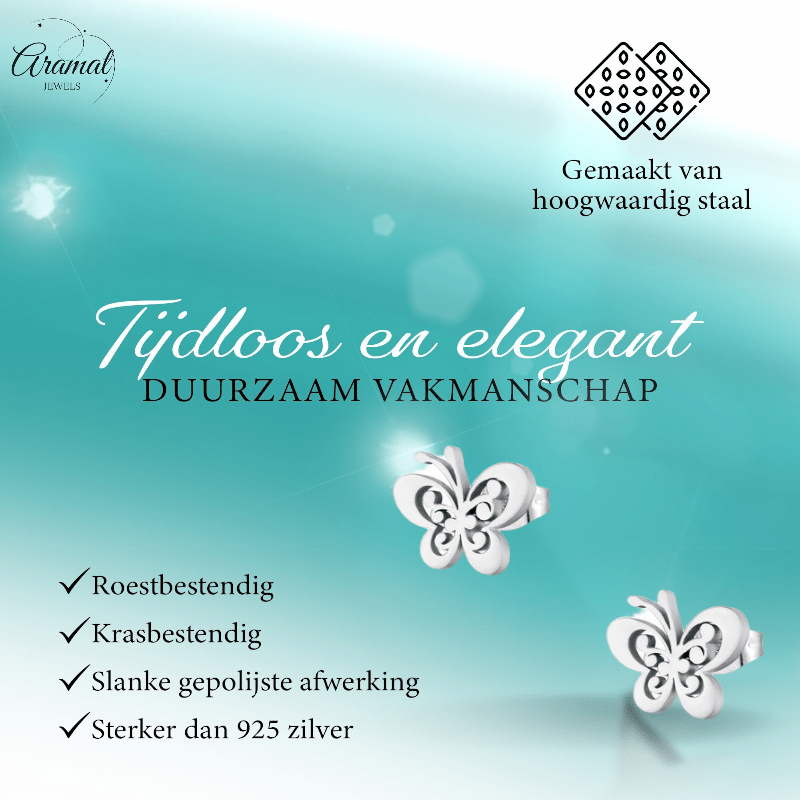 Stalen vlinder oorstekers zilverkleur 11x9mm - Aramat Jewels - Oorbellen - cadeautip