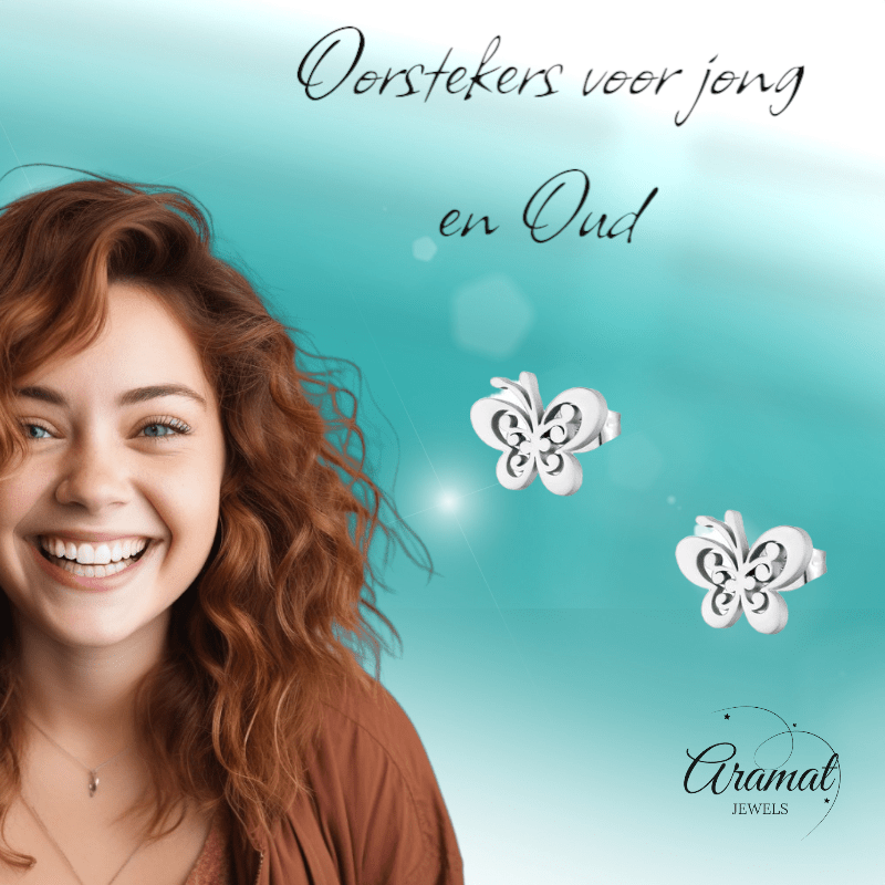 Stalen vlinder oorstekers zilverkleur 11x9mm - Aramat Jewels - Oorbellen - cadeautip