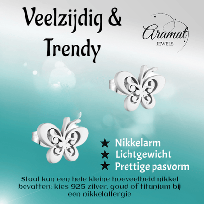 Stalen vlinder oorstekers zilverkleur 11x9mm - Aramat Jewels - Oorbellen - cadeautip