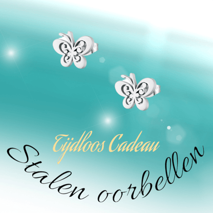 Stalen vlinder oorstekers zilverkleur 11x9mm - Aramat Jewels - Oorbellen - cadeautip