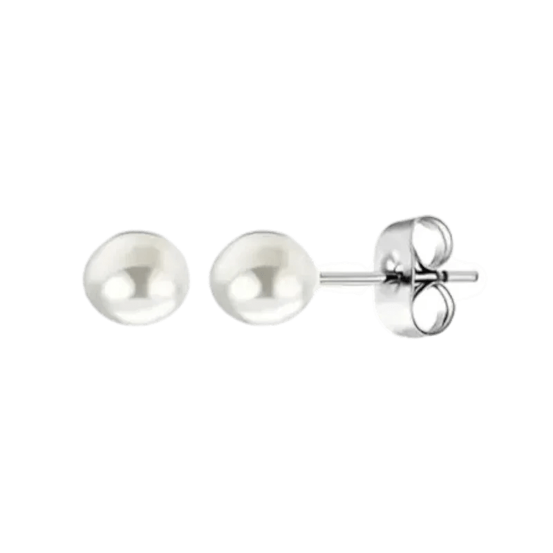 Stalen Witte Parel Oorbellen in Roestvrij Staal 3mm