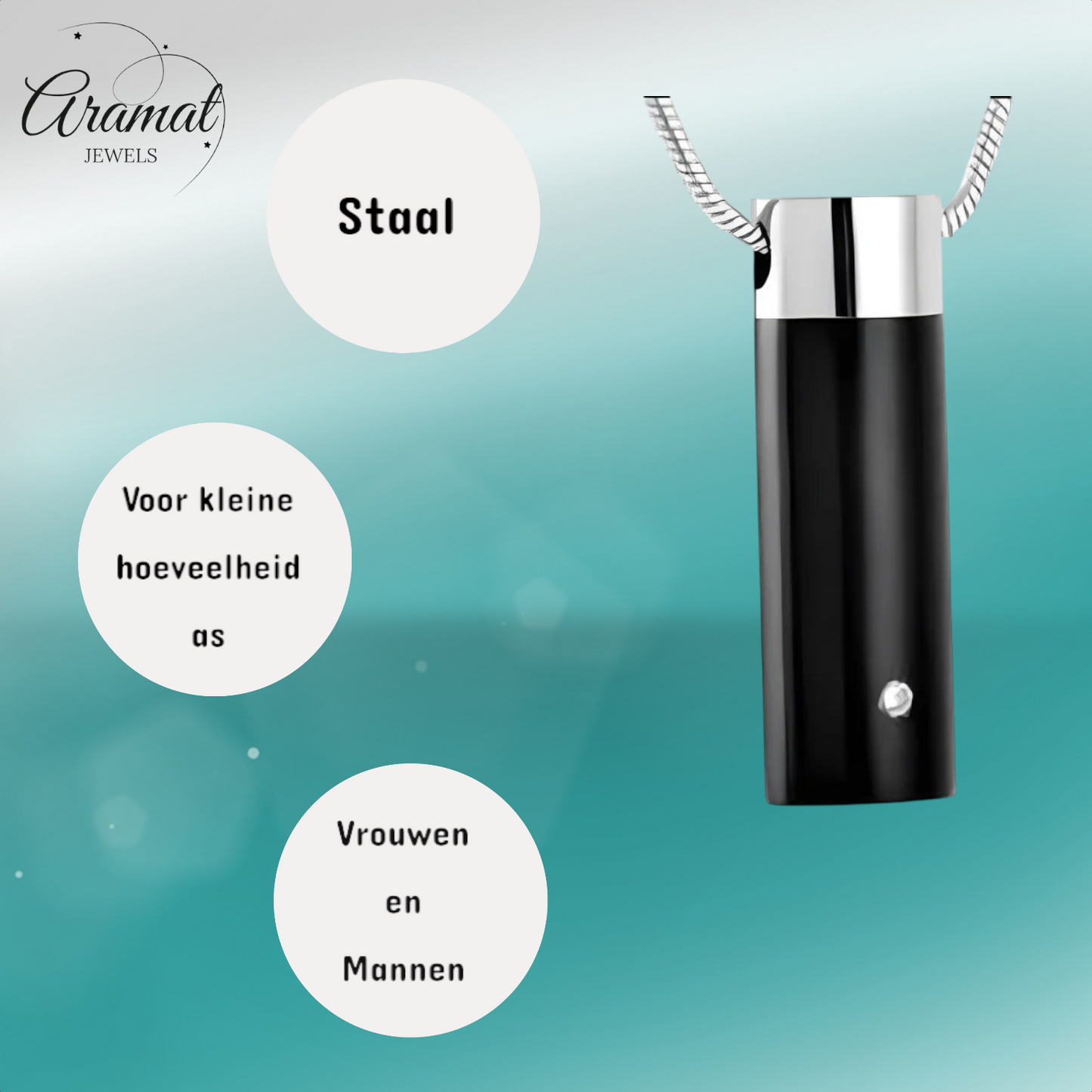 Ashanger buis zilver-zwart met zirkonia RVS