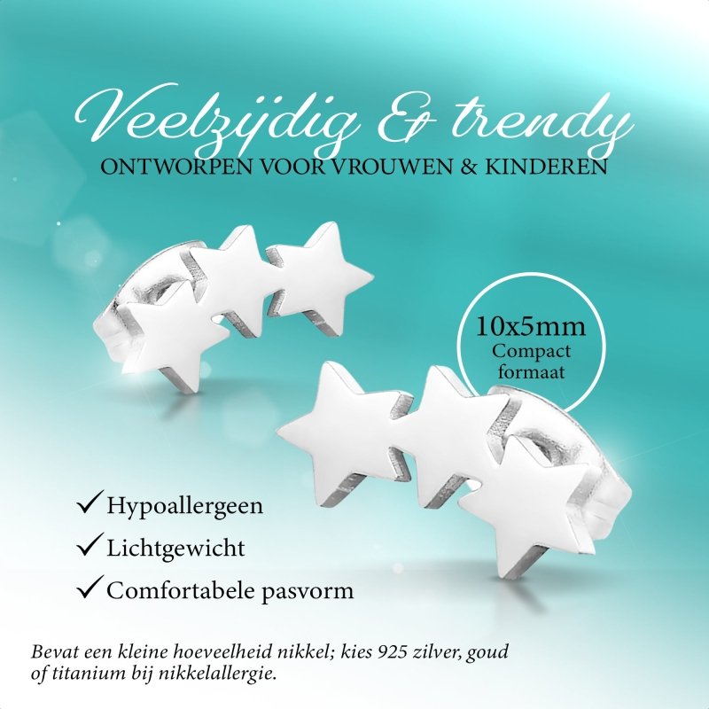 Stalen Zilverkleurige Sterren Oorbellen - Tijdloos Cadeau - oor3203 - SSE113 - Oorbellen kopen