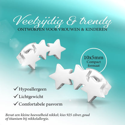 Stalen Zilverkleurige Sterren Oorbellen - Tijdloos Cadeau - oor3203 - SSE113 - Oorbellen kopen