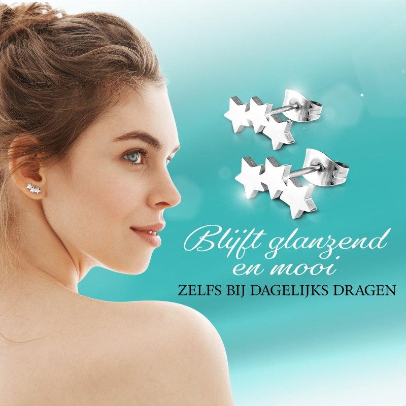 Stalen Zilverkleurige Sterren Oorbellen - Tijdloos Cadeau - oor3203 - SSE113 - Oorbellen kopen