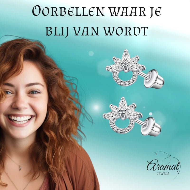 Stalen zirkonia Oorbellen 10mm - schroefsluiting - oor6276 - 72445 - Oorbellen kopen# - 10mm - alles - bloem