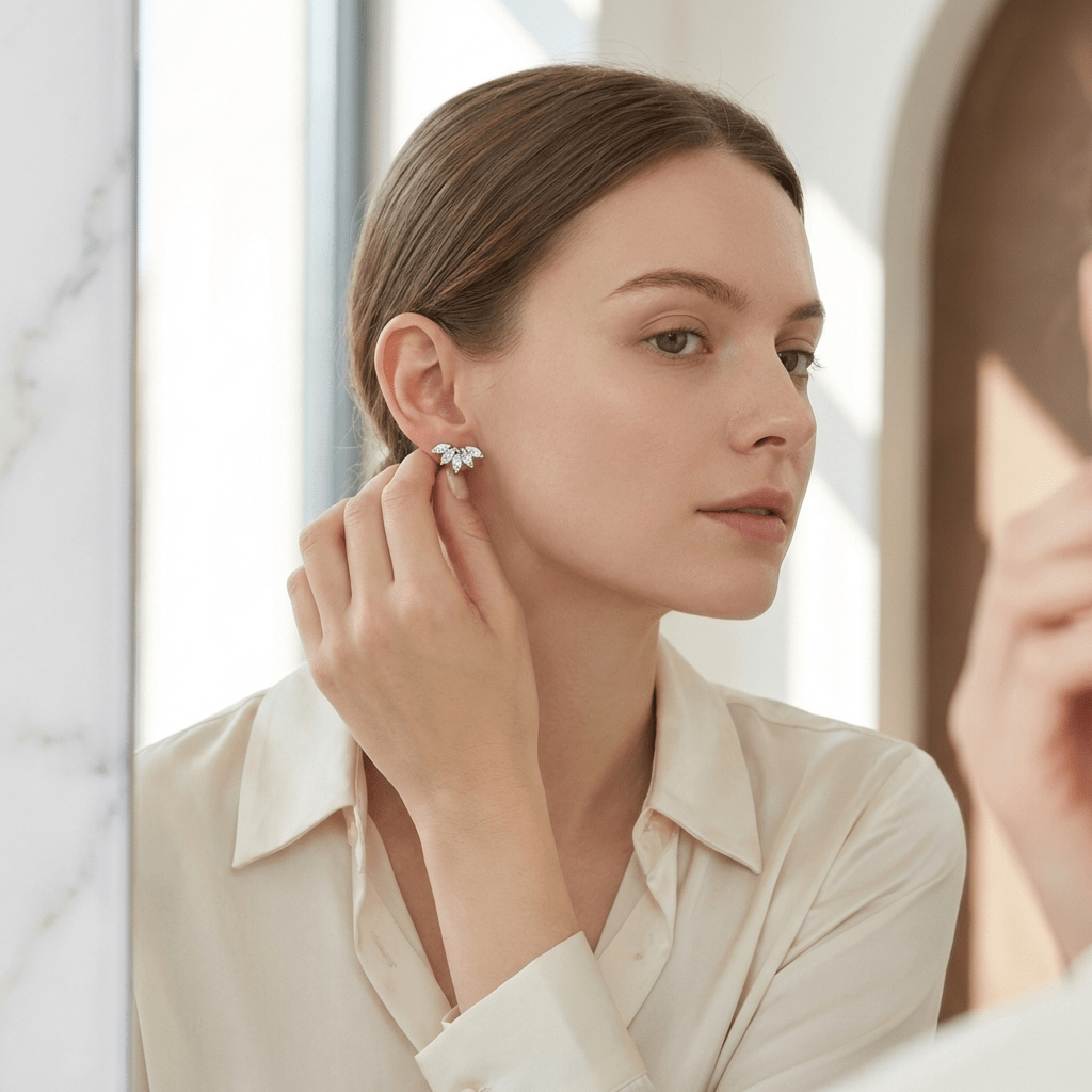 Stalen Zirkonia Waaiertjes Oorbellen 10mm Schroefsluiting - Aramat Jewels - Oorbellen - cadeautip