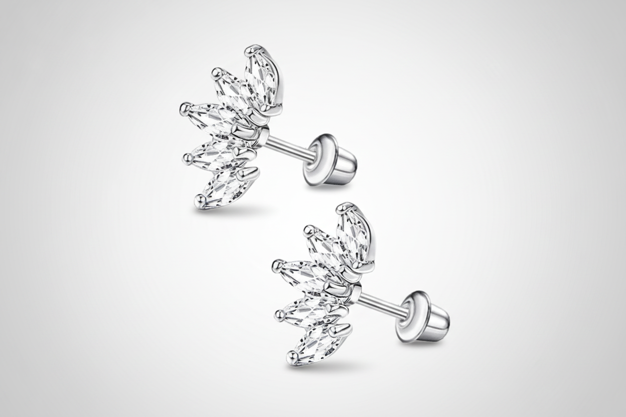 Stalen Zirkonia Waaiertjes Oorbellen 10mm Schroefsluiting - Aramat Jewels - RVS Sieraden - Oorbellen - cadeautip