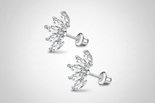 Stalen Zirkonia Waaiertjes Oorbellen 10mm Schroefsluiting - Aramat Jewels - RVS Sieraden - Oorbellen - cadeautip