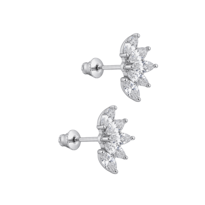 Stalen Zirkonia Waaiertjes Oorbellen 10mm Schroefsluiting - Aramat Jewels - RVS Sieraden - Oorbellen - cadeautip