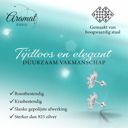 Stalen Zirkonia Waaiertjes Oorbellen 10mm Schroefsluiting - Aramat Jewels - RVS Sieraden - Oorbellen - cadeautip
