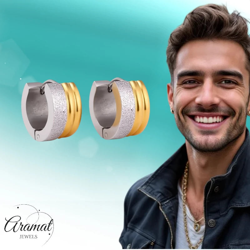 Oorringen – Staal Huggies Bicolor Strepen (13mm)