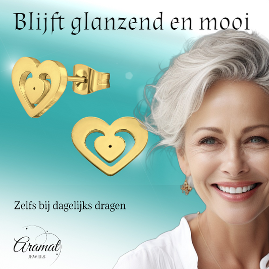 Boucles d'oreilles puces en forme de cœur couleur or – 11 x 9 mm en acier inoxydable