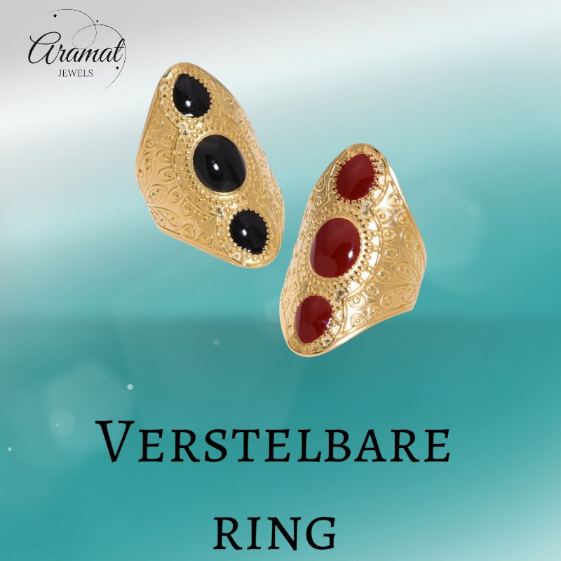 Statement Ring RVS met Drie Ovale Emaille Vullingen (45 mm Lang) - Aramat Jewels - Ringen - cadeautip