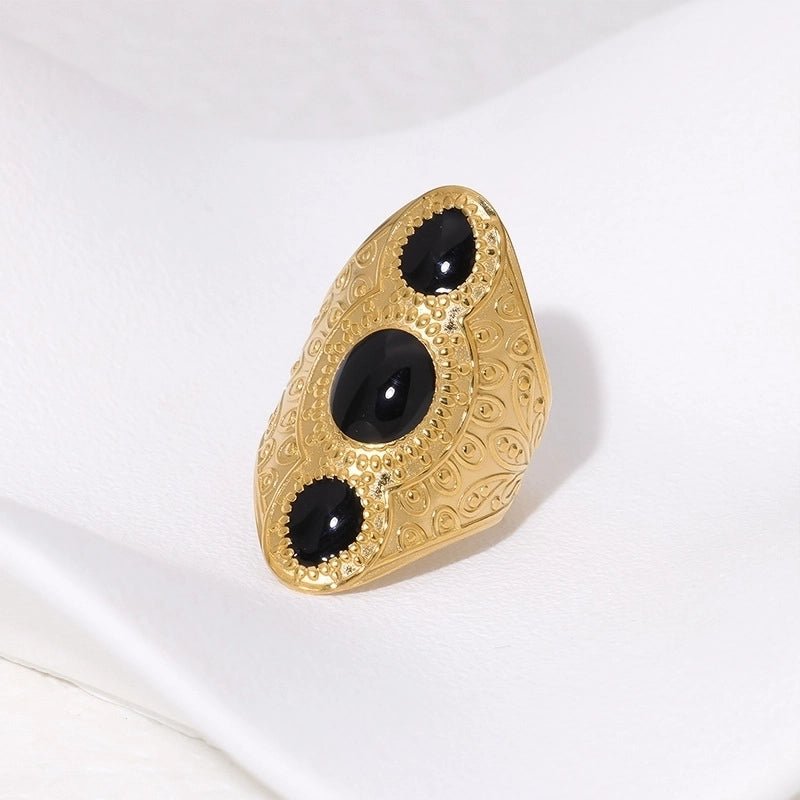 Statement Ring RVS met Drie Ovale Emaille Vullingen (45 mm Lang) - Aramat Jewels - Ringen - cadeautip