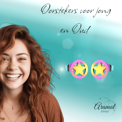 Ster cirkel oorstekers multikleur staal – 8mm - Aramat Jewels - Oorbellen - cadeautip