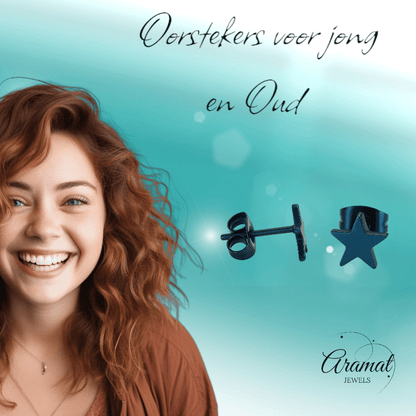 Ster oorstekers blauw RVS – 8mm opvallend - Aramat Jewels - Oorbellen - cadeautip