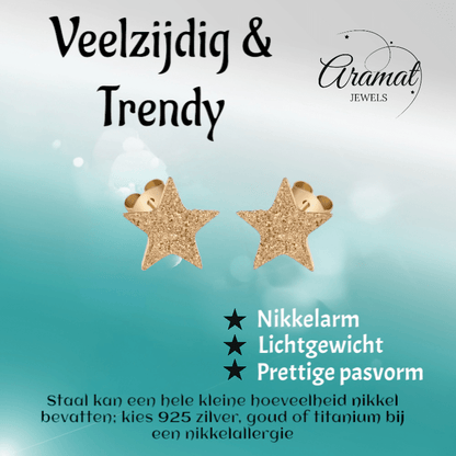 Ster oorstekers goudkleur – sandblasted – 6mm - Aramat Jewels - Oorbellen - cadeautip
