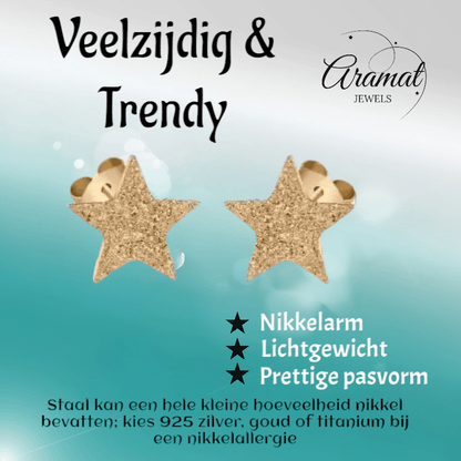 Ster oorstekers goudkleur – sandblasted – 8mm - Aramat Jewels - Oorbellen - cadeautip