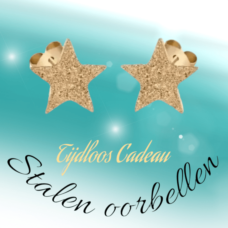 Ster oorstekers goudkleur – sandblasted – 8mm - Aramat Jewels - Oorbellen - cadeautip