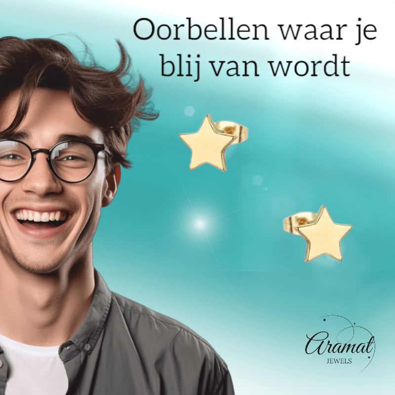 Ster oorstekers goudkleur staal – 4mm mini - Aramat Jewels - Oorbellen - cadeautip