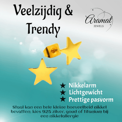 Ster oorstekers goudkleur staal – 7mm klassiek - Aramat Jewels - Oorbellen - cadeautip