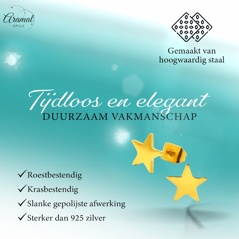 Ster oorstekers goudkleur staal – 7mm klassiek - Aramat Jewels - Oorbellen - cadeautip