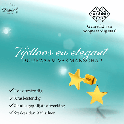 Ster oorstekers goudkleur staal – 7mm klassiek - Aramat Jewels - Oorbellen - cadeautip