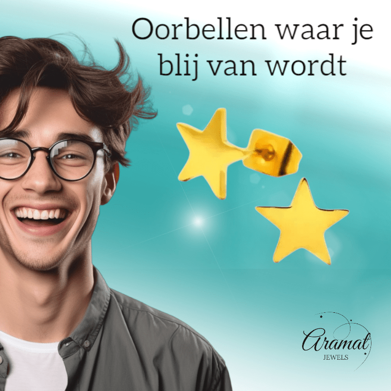 Ster oorstekers goudkleur staal – 7mm klassiek - Aramat Jewels - Oorbellen - cadeautip